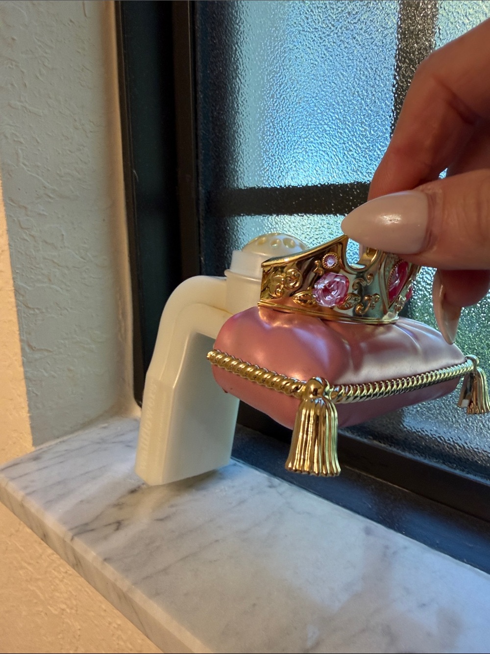 Bath & Body Works Pink Satin Ring Pillow with Gold Crown Accent